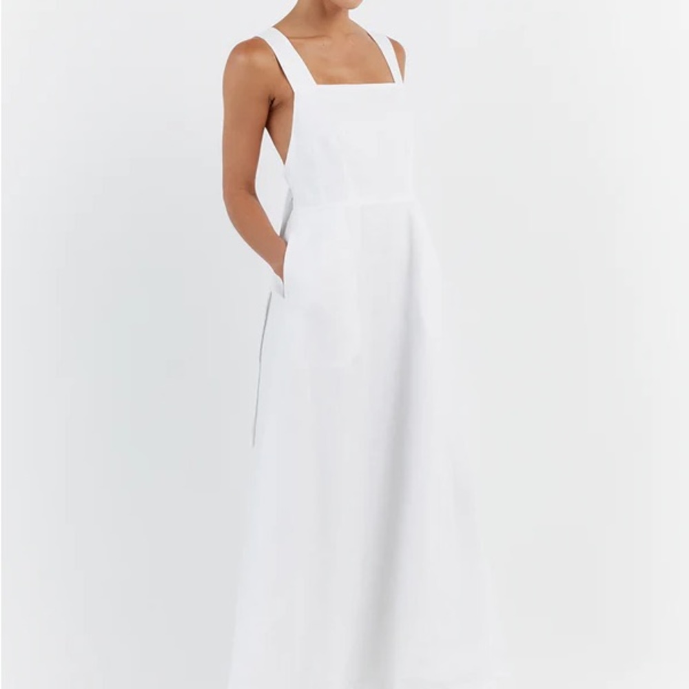 ZADIE WHITE APRON LINEN MIDI DRESS size 2